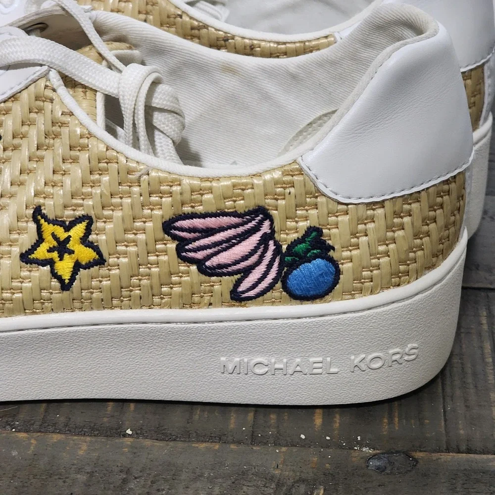 Michael Kors Straw‎ Woven Lace Up Fruit Patch Shoes Womens 9.5 Poppy Platform